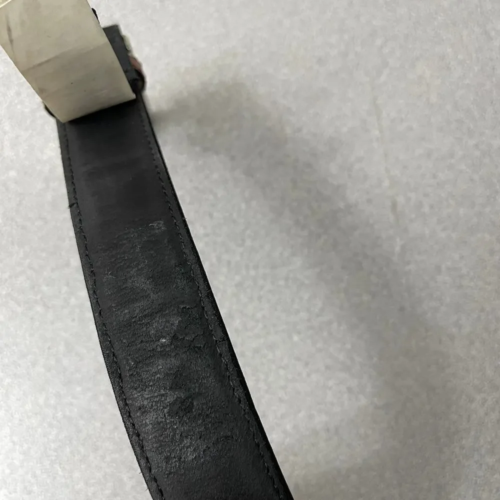 Mezlan Canvas Leather Belt Mens Medium Brown Black Silver Buckle Spain 1in